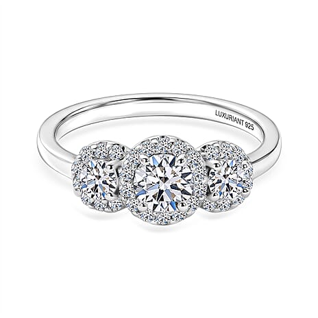 Luxuriant - Lab Grown Diamond (SI-G-H) Trilogy Halo Ring in Rhodium Overlay Sterling Silver 0.76 Ct.