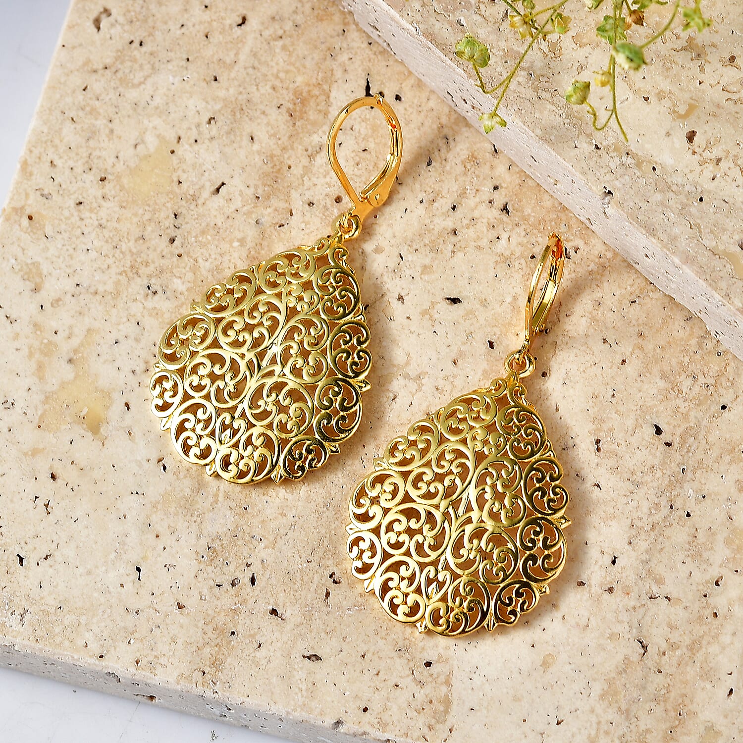 Bronzella Collection - EverTrue Filigree Earring with Lever Back in 18K Gold Plating