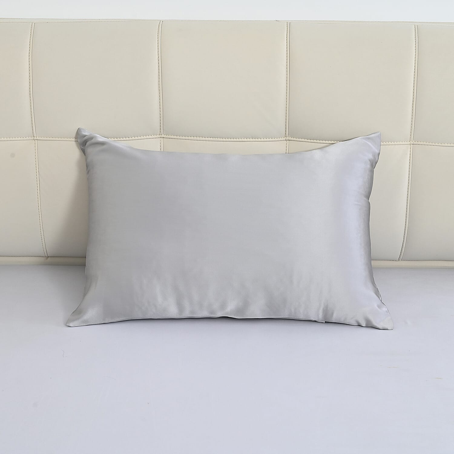 La Marey Signature Mulberry Silk Patterned Pillowcase with MOP Button Closure (Size 50x75 cm) - Silver