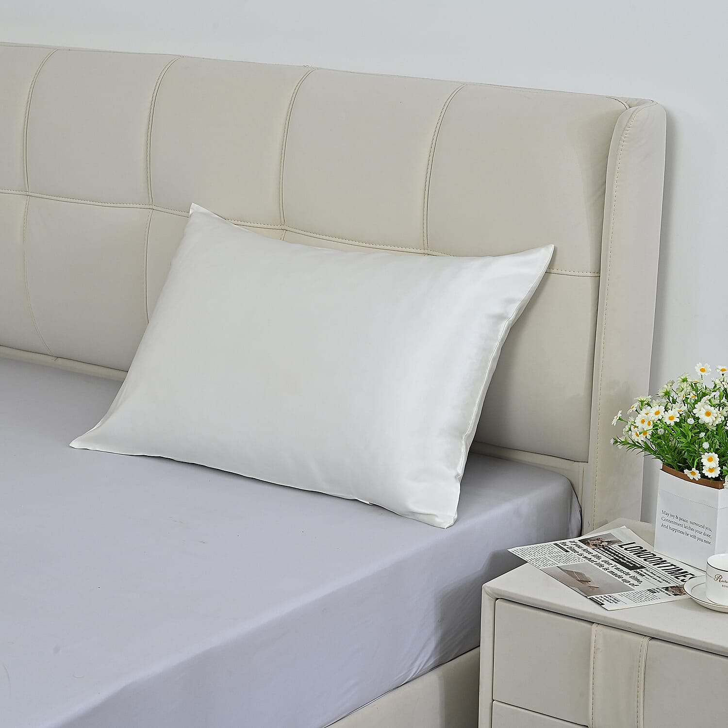 LA Marey Signature Mulberry Silk Patterned Pillow Case and Cover (Size 50x1 cm) - Ivory