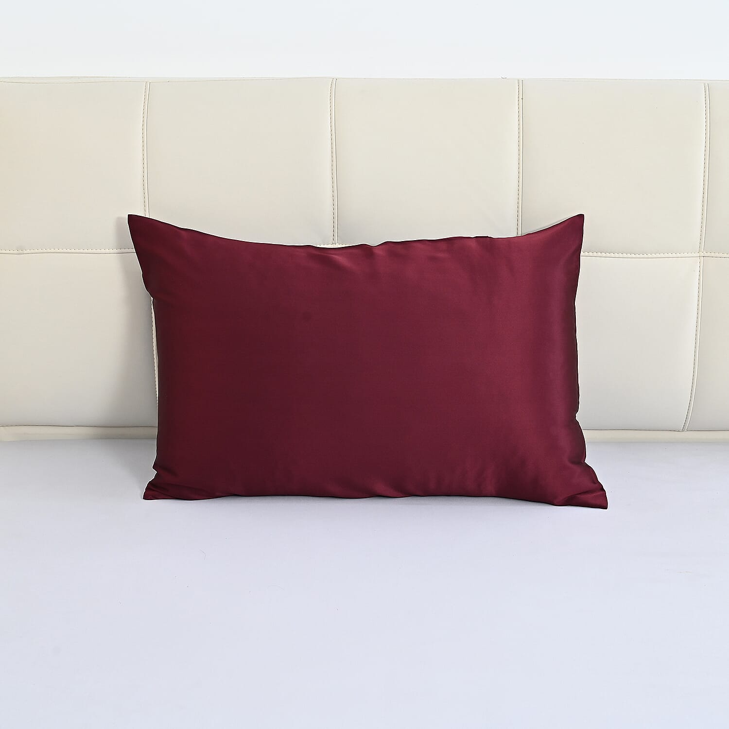 LA Marey Signature Mulberry Silk Patterned Pillow Case and Cover (Size 50x1 cm) - Burgundy