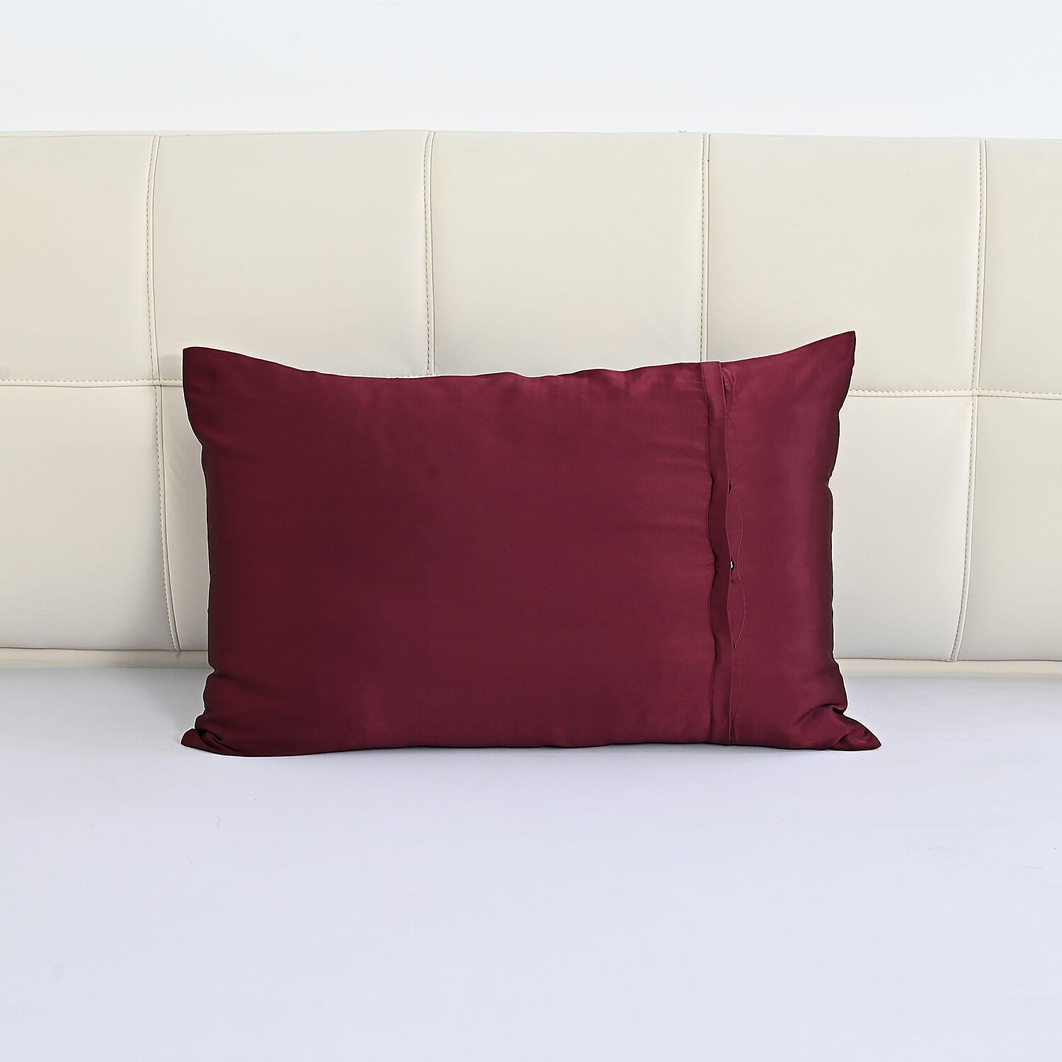 LA Marey Signature Mulberry Silk Patterned Pillow Case and Cover (Size 50x1 cm) - Burgundy