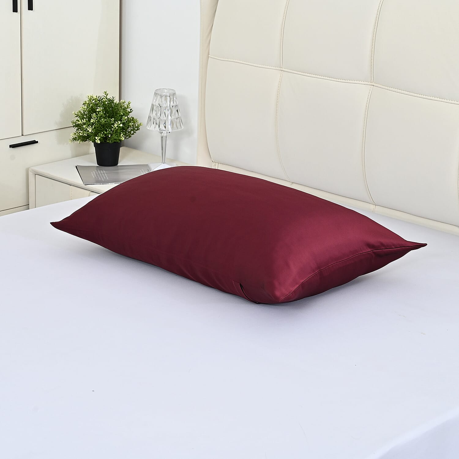 LA Marey Signature Mulberry Silk Patterned Pillow Case and Cover (Size 50x1 cm) - Burgundy