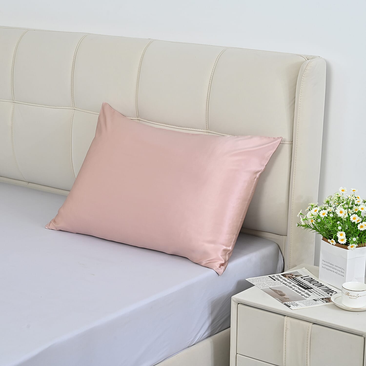 LA Marey Signature Mulberry Silk Patterned Pillow Case and Cover (Size 50x1 cm) - Light pink