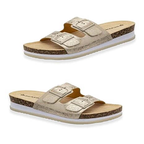 Dunlop Fern Open Toe Double Buckle Slide Mule Sandals (Size 4) - Gold