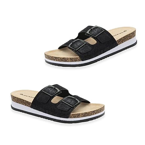 Dunlop Fern Open Toe Double Buckle Slide Mule Sandals (Size 6) - Black