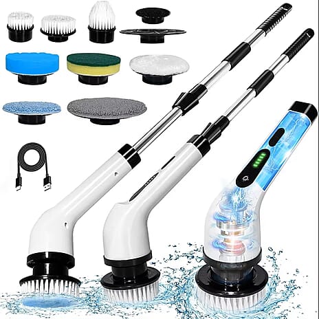 9-in-1 Multifuctional Electric Cleaning Brush - Bathrooms, Showers, Kitchens, Cars, Stainless Steel, Glass - 90 mins of Use - 25 watts