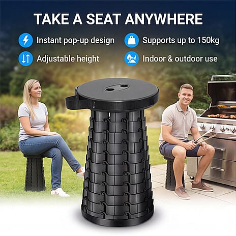 Telescopic Folding Stool , Compact, Heavy Duty Design and Instant Adjustable Seating Anywhere