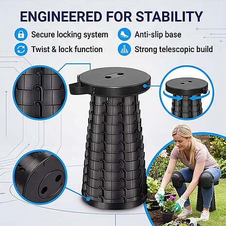 Telescopic Folding Stool , Compact, Heavy Duty Design and Instant Adjustable Seating Anywhere