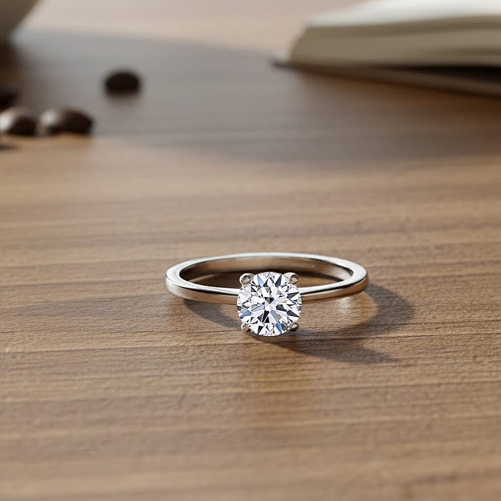 Luxuriant - Lab Grown Diamond (SI) Solitaire Ring in Rhodium Overlay Sterling Silver 1.00 Ct.
