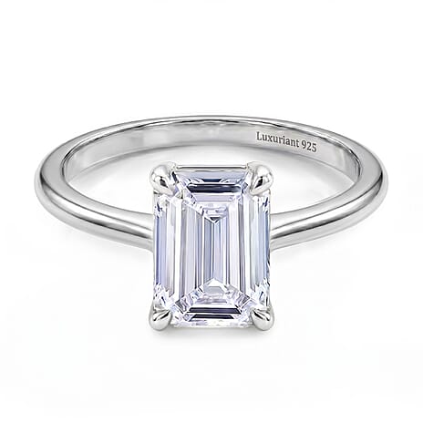 Luxuriant - Emerald Cut Lab Grown Diamond (SI-G-H) Solitaire Ring in Rhodium Overlay Sterling Silver 1.00 Ct.