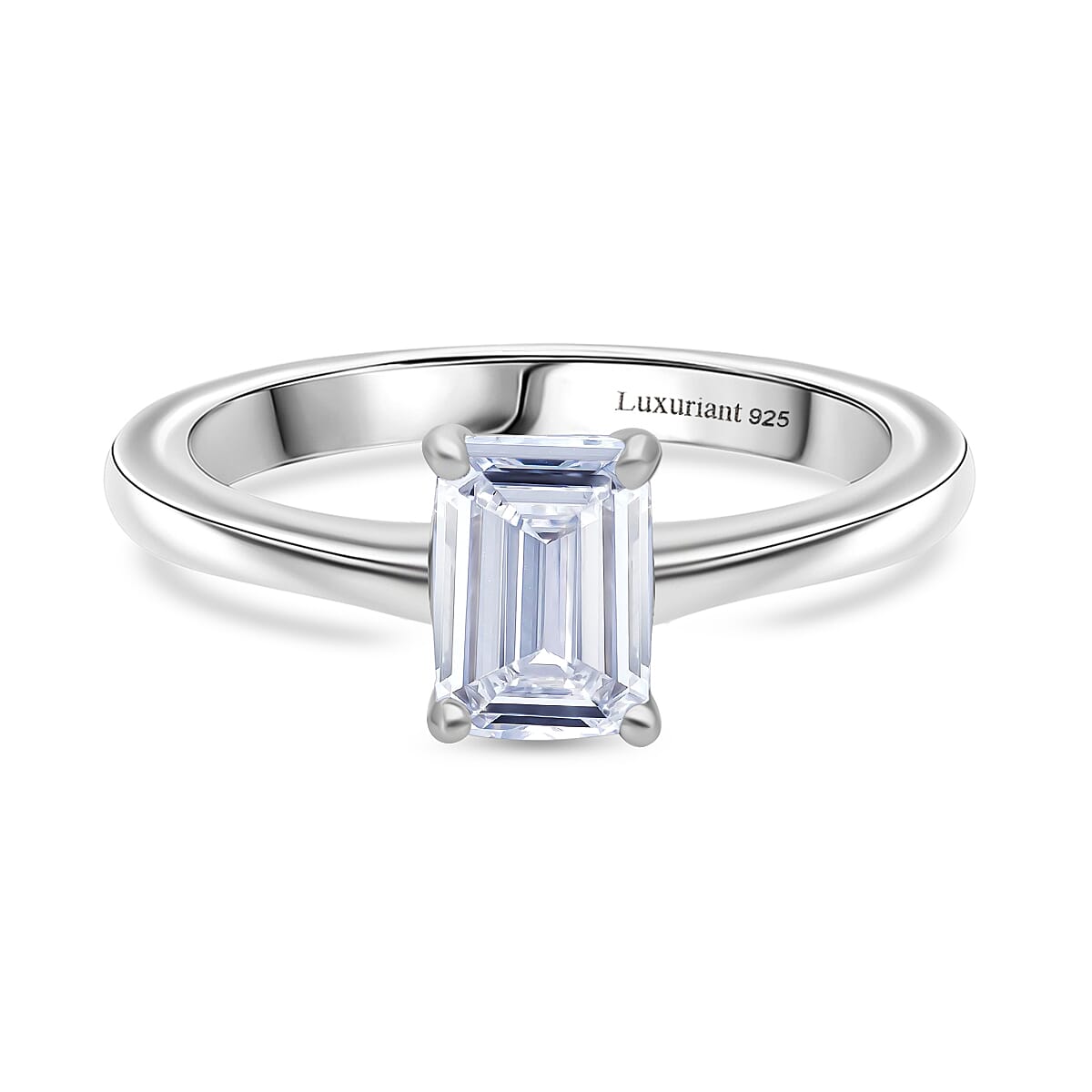 Luxuriant - Emerald Cut Lab Grown Diamond (SI) Solitaire Ring in Rhodium Overlay Sterling Silver 1.00 Ct.