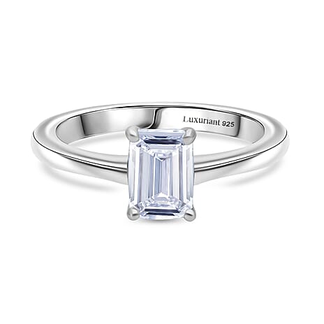 Luxuriant - Emerald Cut Lab Grown Diamond (SI) Solitaire Ring in Rhodium Overlay Sterling Silver 1.00 Ct.