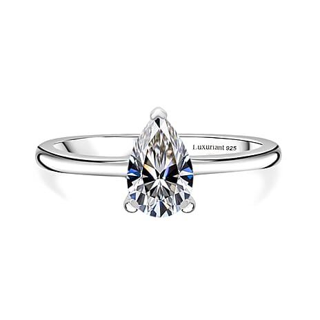 Luxuriant - Pear Cut Lab Grown Diamond (SI) Solitaire Ring in Rhodium Overlay Sterling Silver 1.00 Ct.