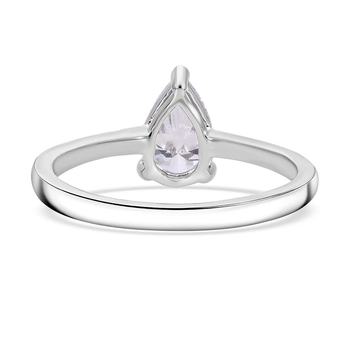 Luxuriant - Pear Cut Lab Grown Diamond (SI) Solitaire Ring in Rhodium Overlay Sterling Silver 1.00 Ct.