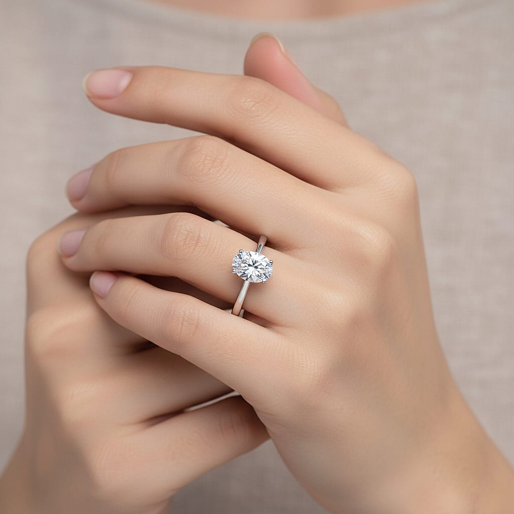 Luxuriant - Lab Grown Diamond (SI) Oval Cut Solitaire Ring in Rhodium Overlay Sterling Silver 1.00 Ct.