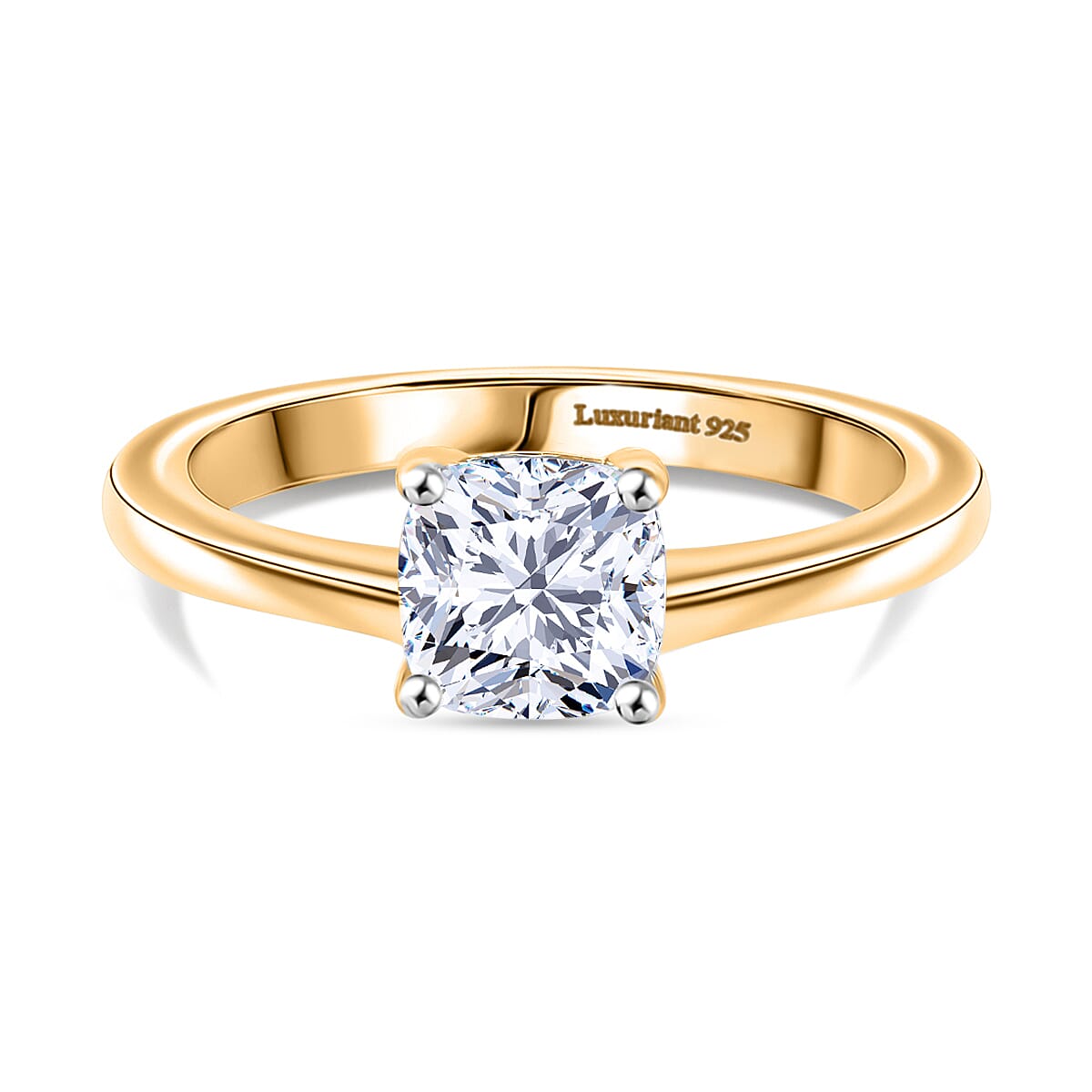 Luxuriant - Lab Grown Diamond (SI) Cushion Cut Solitaire Ring in 18K Vermeil Yellow Gold Plated Sterling Silver 1.00 Ct.