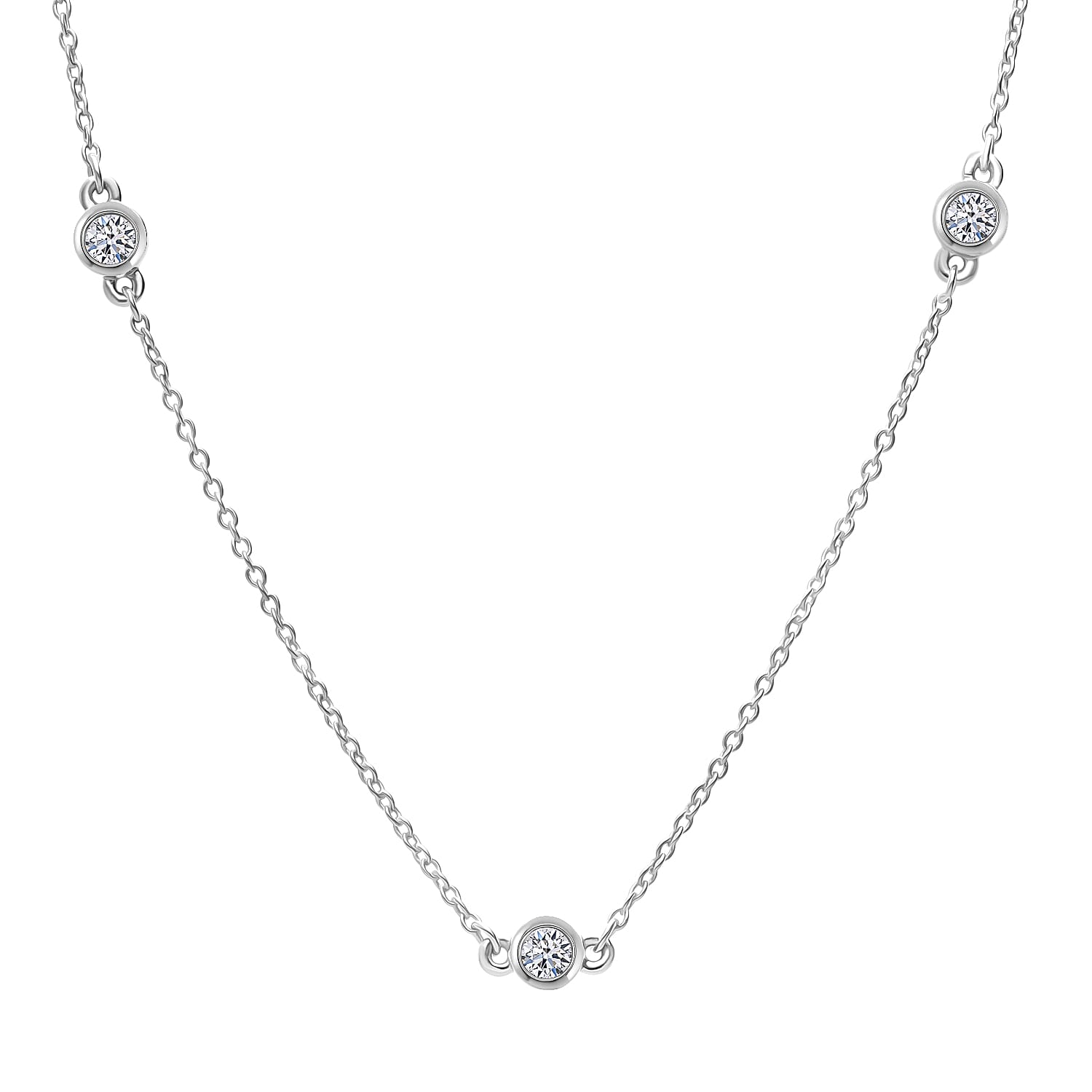 Luxuriant - Lab Grown Diamond (SI) Necklace with Chain (Size - 30-2 Ext) in Rhodium Overlay Sterling Silver 1.00 Ct.