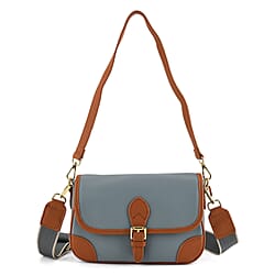 Genuine Leather Structured Sling Bag with Buckle Closure - Black