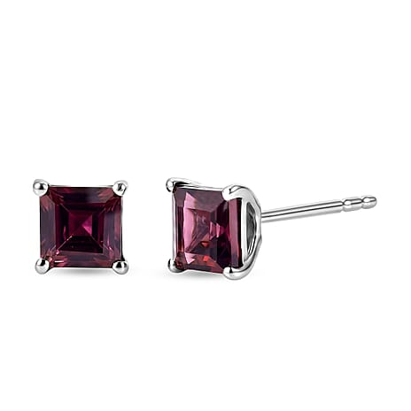 D'Joy - Radiant Ember Garnet Solitaire Stud Push Post Earring in Rhodium Overlay Sterling Silver 1.80 Ct.