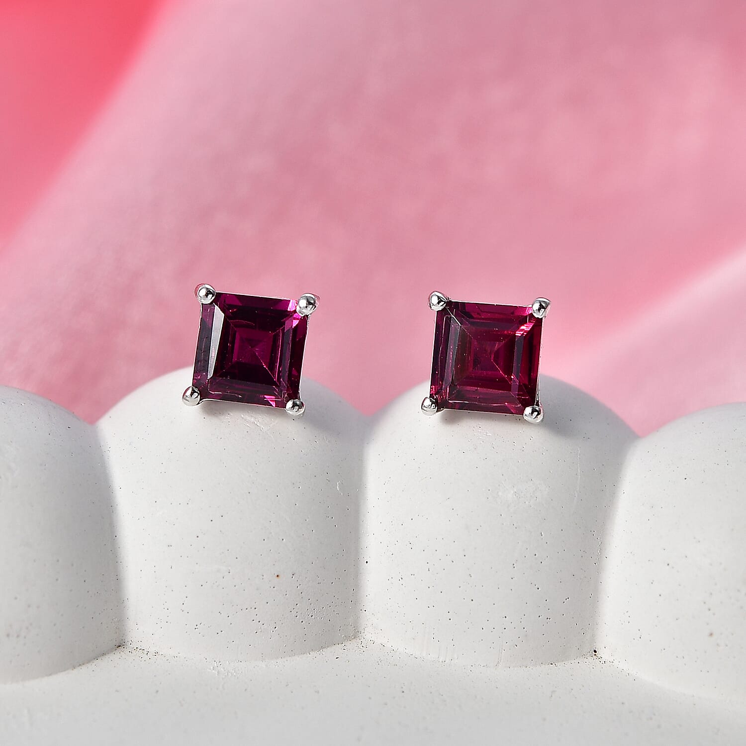 D'Joy - Radiant Ember Garnet Solitaire Stud Push Post Earring in Rhodium Overlay Sterling Silver 1.80 Ct.