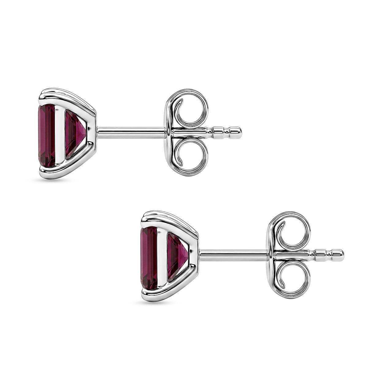 D'Joy - Radiant Ember Garnet Solitaire Stud Push Post Earring in Rhodium Overlay Sterling Silver 1.80 Ct.