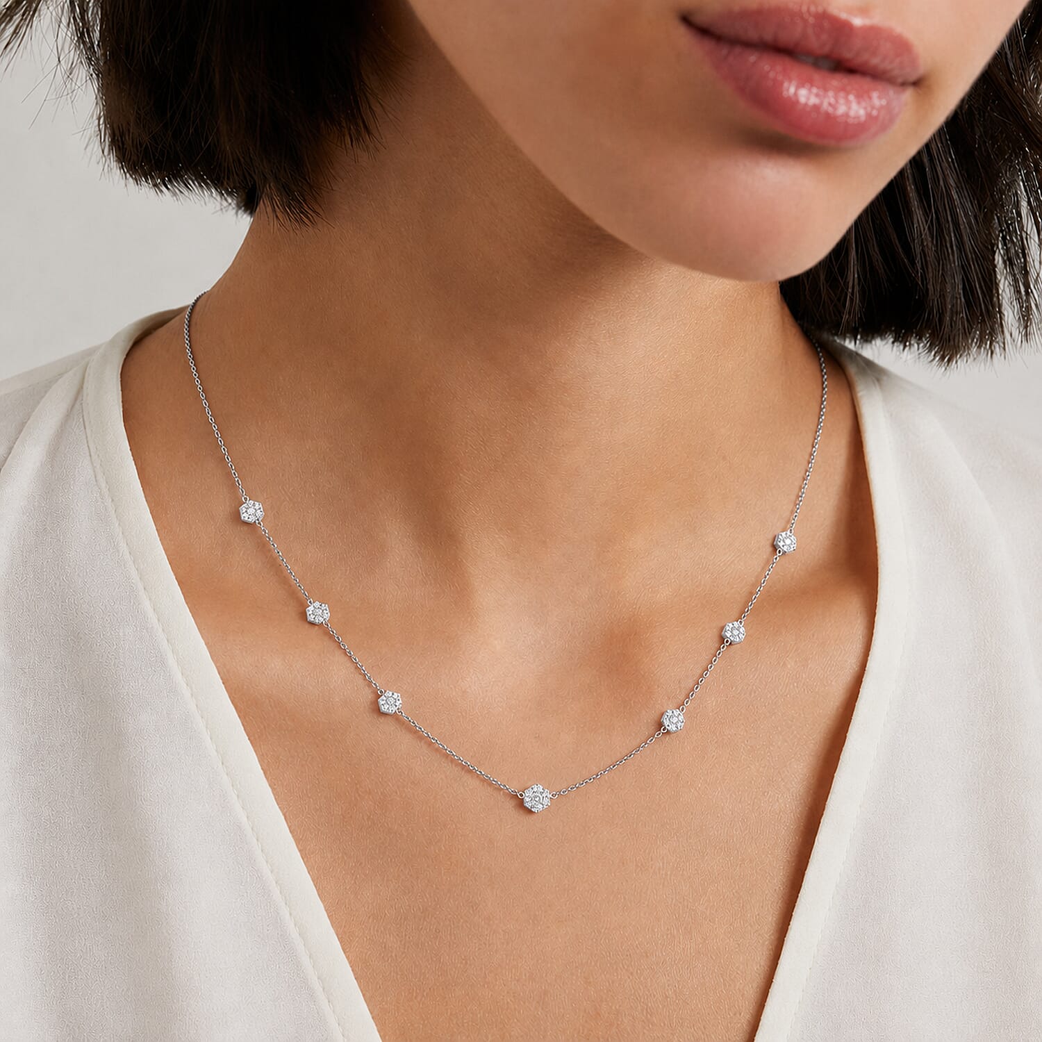 Designer Inpsired-  Natural White Diamond Necklace (Size - 20)