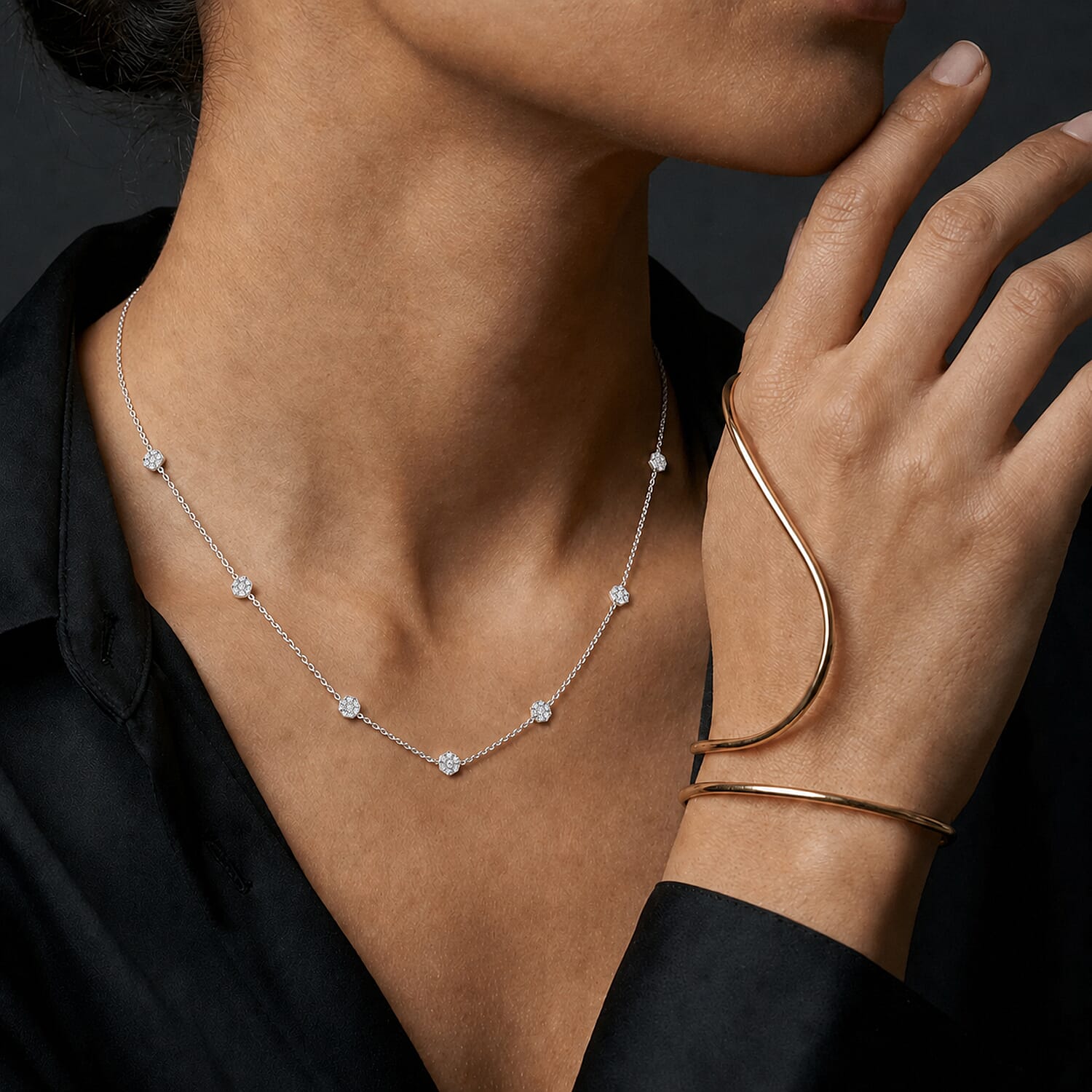 Designer Inpsired-  Natural White Diamond Necklace (Size - 20)