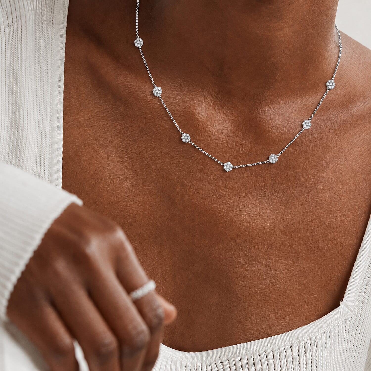 Designer Inpsired-  Natural White Diamond Necklace (Size - 20)