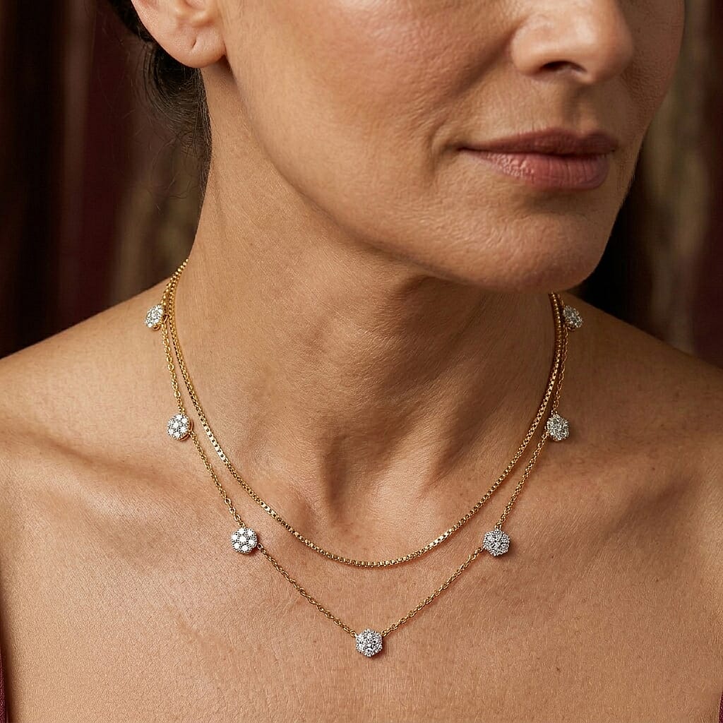 EverTrue - Natural White Diamond Necklace (Size - 20) in Yellow Gold Tone