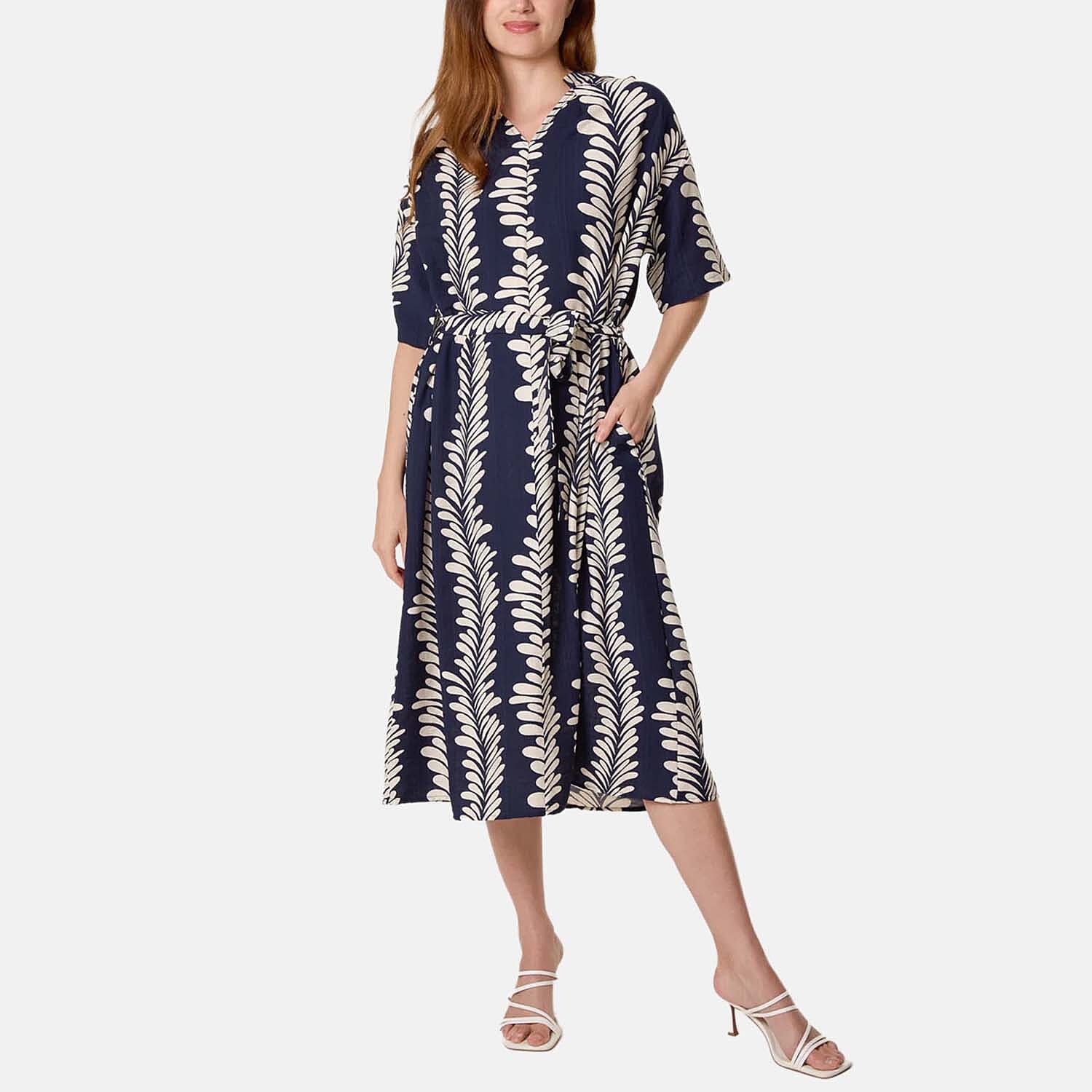 Chilli Charm Leaf Print Maxi Dress (One Size) - Navy