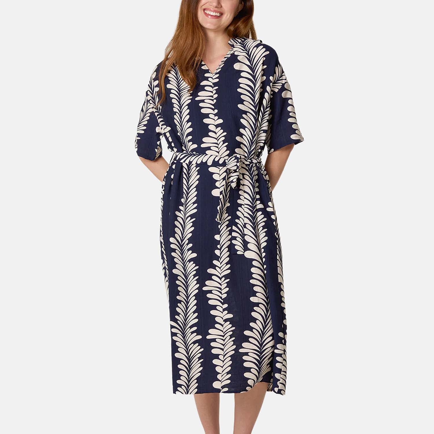 Chilli Charm Leaf Print Maxi Dress (One Size) - Navy
