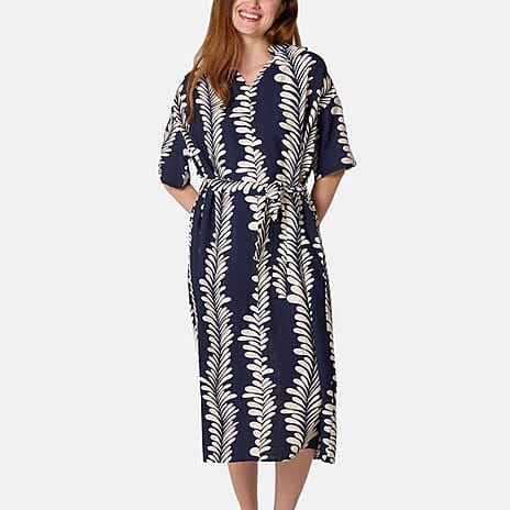 Chilli Charm Leaf Print Maxi Dress (One Size) - Navy