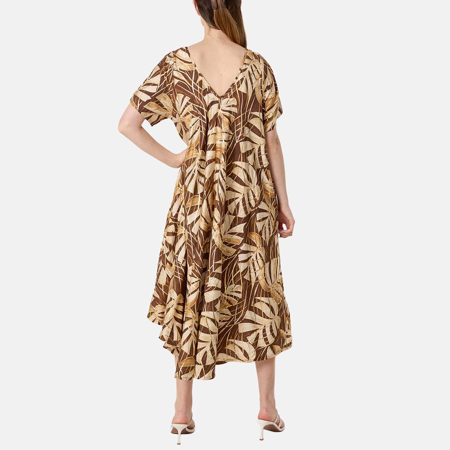 Chilli Charm Topical Print Flared Dress (One Size, 10-22) - Chocolate