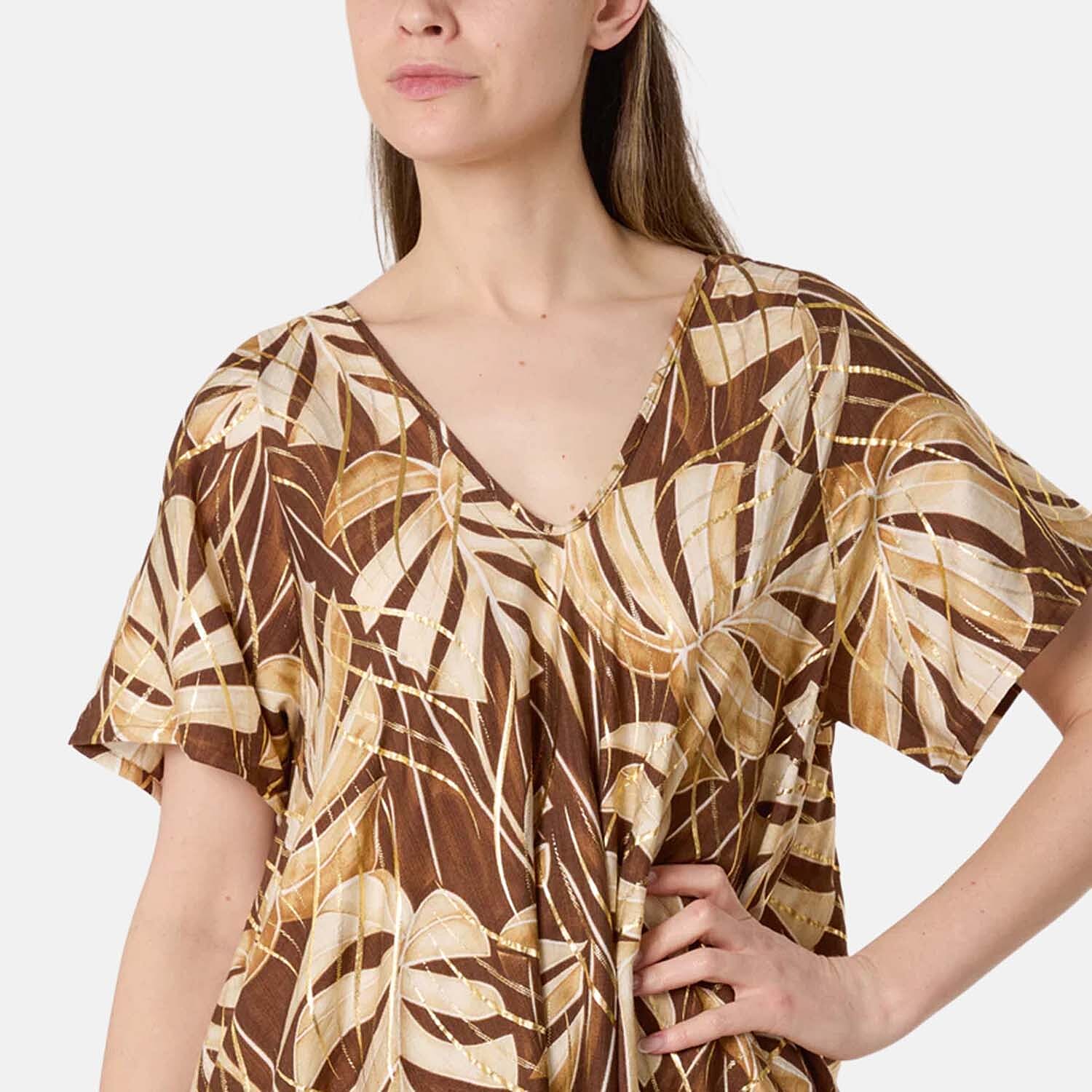 Chilli Charm Topical Print Flared Dress (One Size, 10-22) - Chocolate