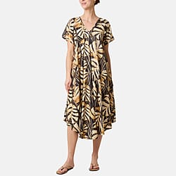 Chilli Charm Topical Print Flared Dress (One Size, 10-22) - Chocolate