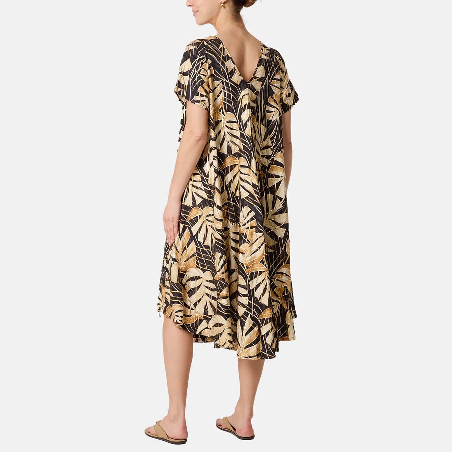 Chilli Charm Topical Print Flared Dress (One Size, 10-22) - Black