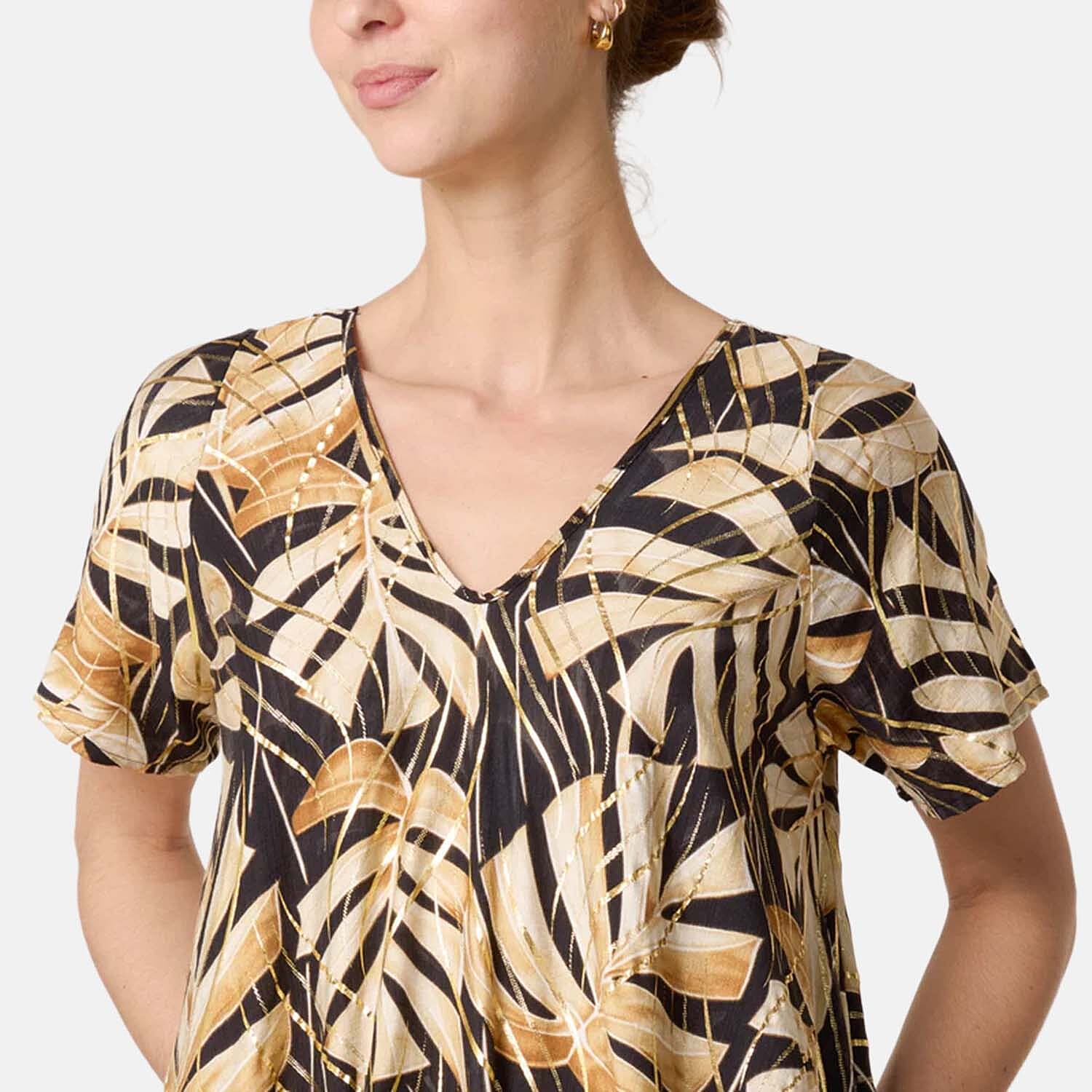Chilli Charm Topical Print Flared Dress (One Size, 10-22) - Black