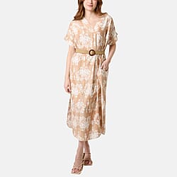 Chilli Charm Topical Print Flared Dress (One Size, 10-22) - Chocolate