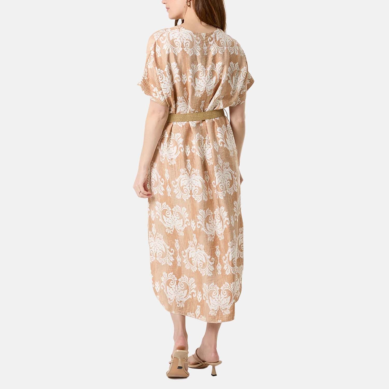 QED London Abstract Floral Print  Dress (One Size) - Beige