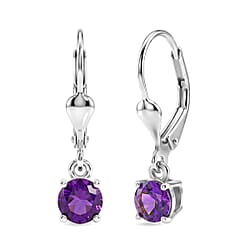 Royal Bali Collection - D'Joy Red Garnet Solitaire Stud Earring with Lever Back in Rhodium Overlay Sterling Silver 1.33 Ct.