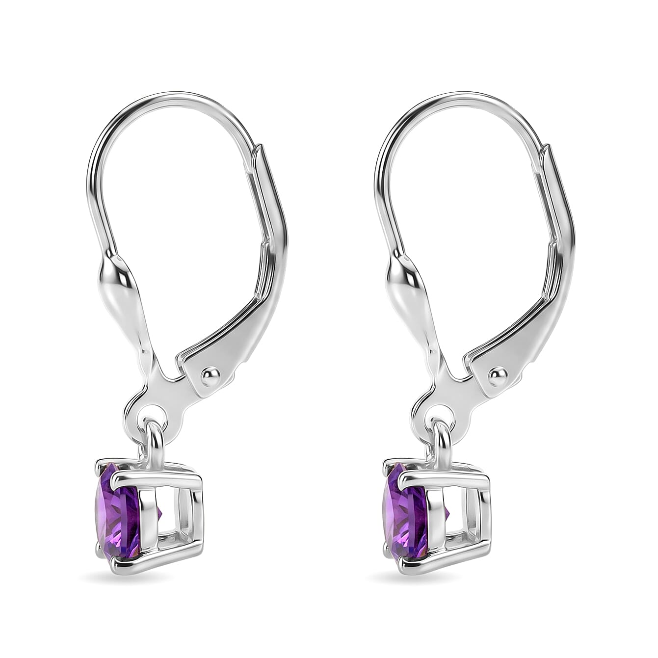 Royal Bali Collection - D'Joy African Amethyst Solitaire Stud Earring with Lever Back in Rhodium Overlay Sterling Silver 1.00 Ct.