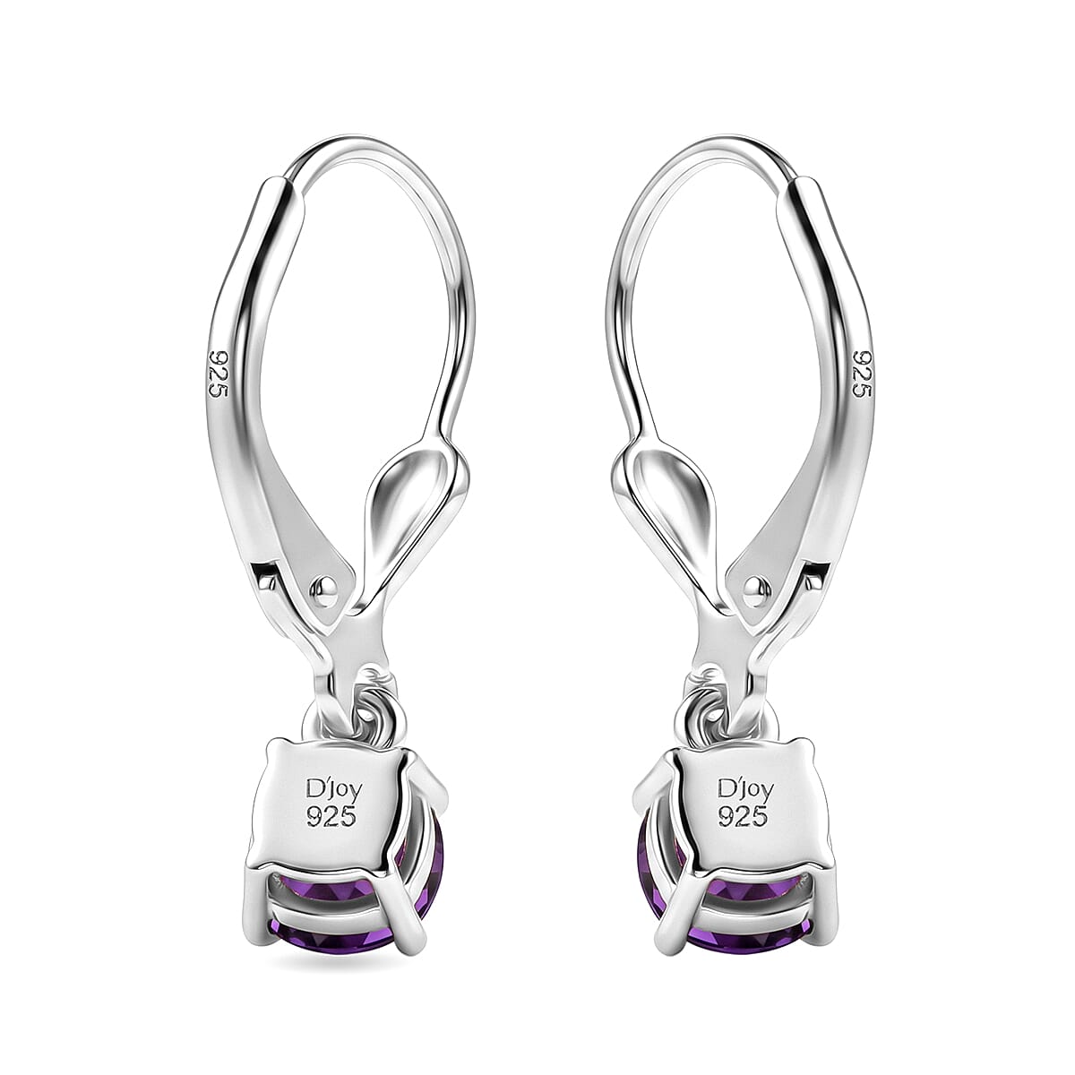 Royal Bali Collection - D'Joy African Amethyst Solitaire Stud Earring with Lever Back in Rhodium Overlay Sterling Silver 1.00 Ct.