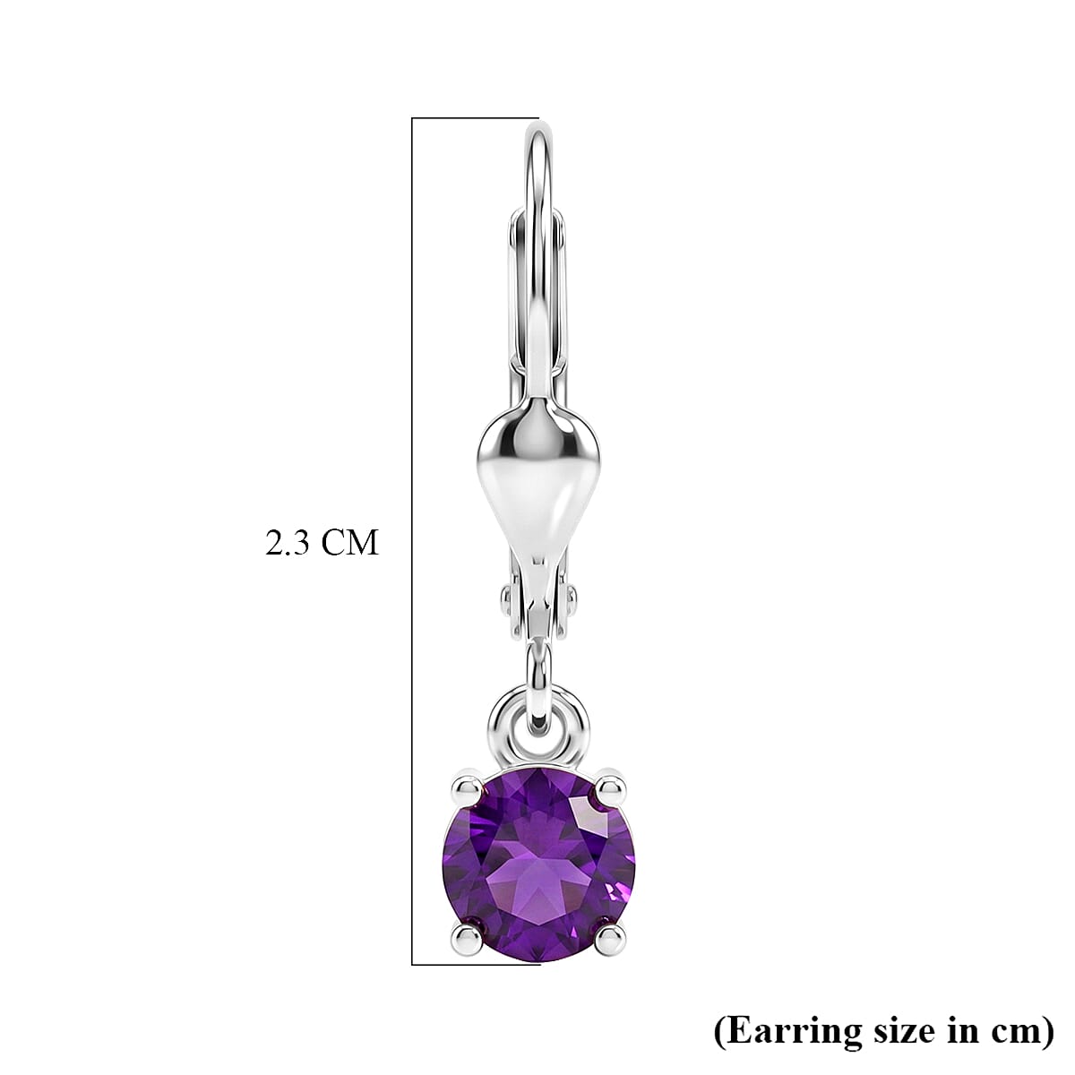 Royal Bali Collection - D'Joy African Amethyst Solitaire Stud Earring with Lever Back in Rhodium Overlay Sterling Silver 1.00 Ct.