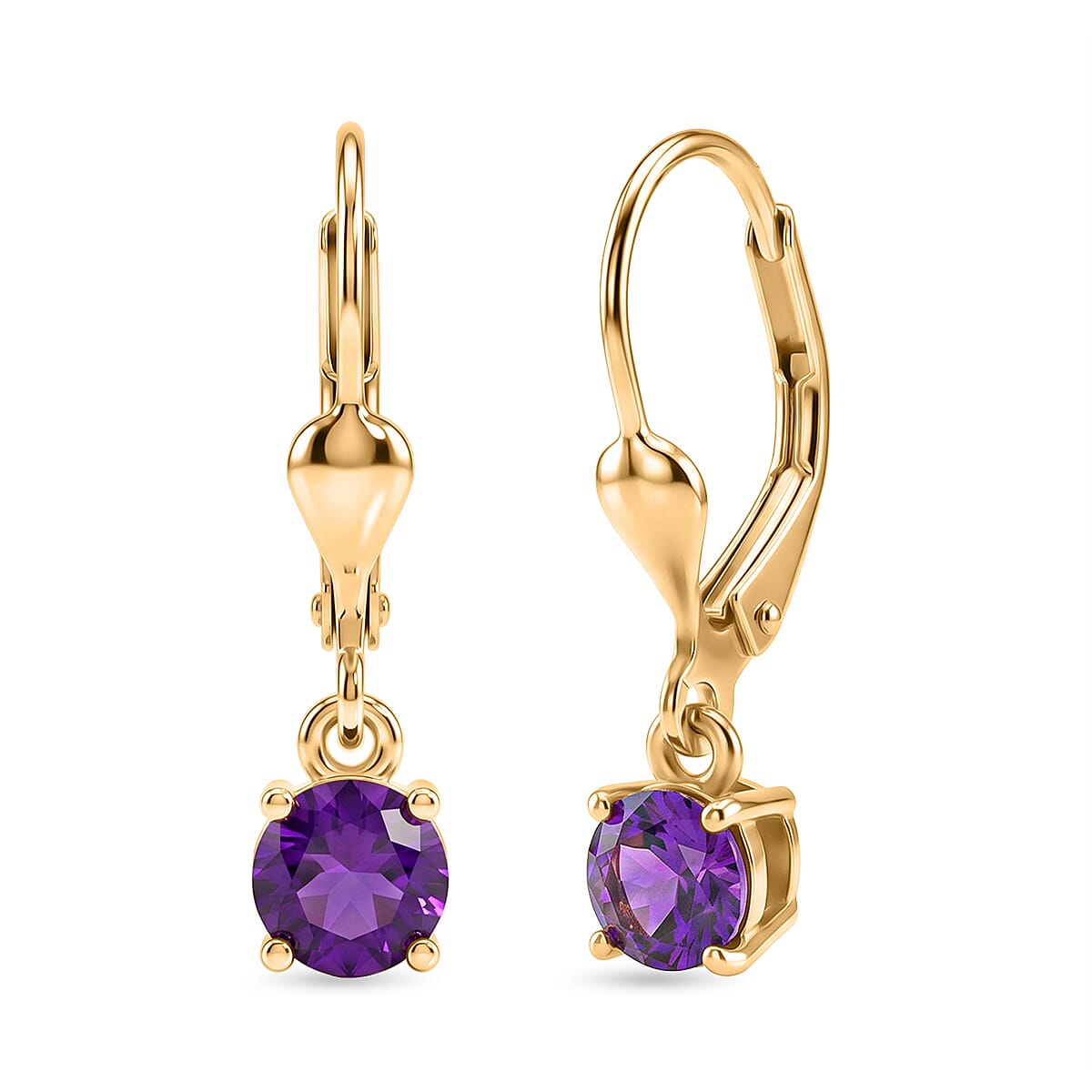 Royal Bali Collection - D'Joy African Amethyst Solitaire Stud Earring with Lever Back in 18K Vermeil Yellow Gold Plated Sterling Silver 1.00 Ct.
