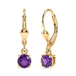 Royal Bali Collection - D'Joy African Amethyst Solitaire Stud Earring with Lever Back in 18K Vermeil Yellow Gold Plated Sterling Silver 1.00 Ct.