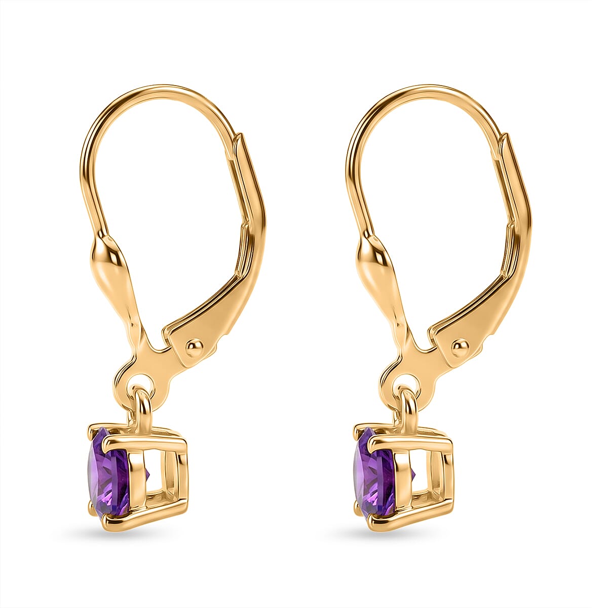 Royal Bali Collection - D'Joy African Amethyst Solitaire Stud Earring with Lever Back in 18K Vermeil Yellow Gold Plated Sterling Silver 1.00 Ct.