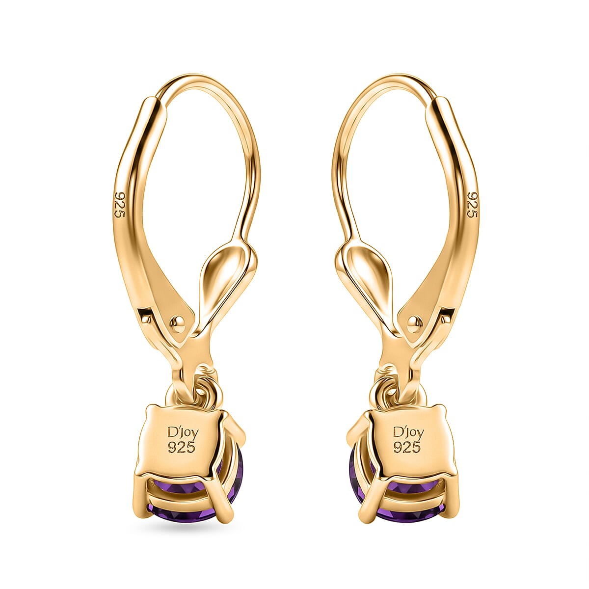 Royal Bali Collection - D'Joy African Amethyst Solitaire Stud Earring with Lever Back in 18K Vermeil Yellow Gold Plated Sterling Silver 1.00 Ct.