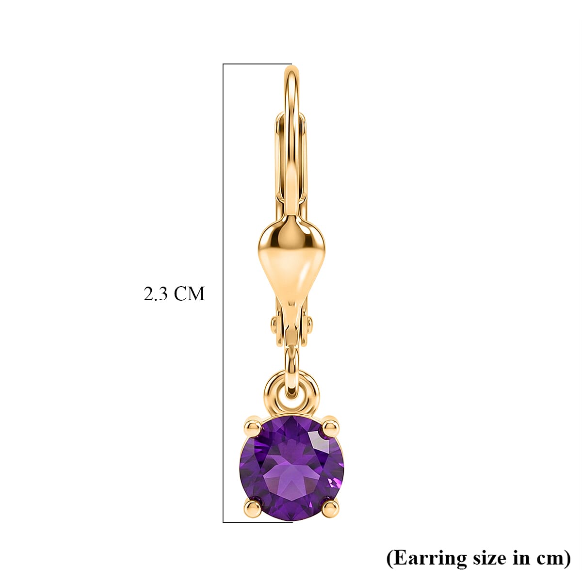 Royal Bali Collection - D'Joy African Amethyst Solitaire Stud Earring with Lever Back in 18K Vermeil Yellow Gold Plated Sterling Silver 1.00 Ct.