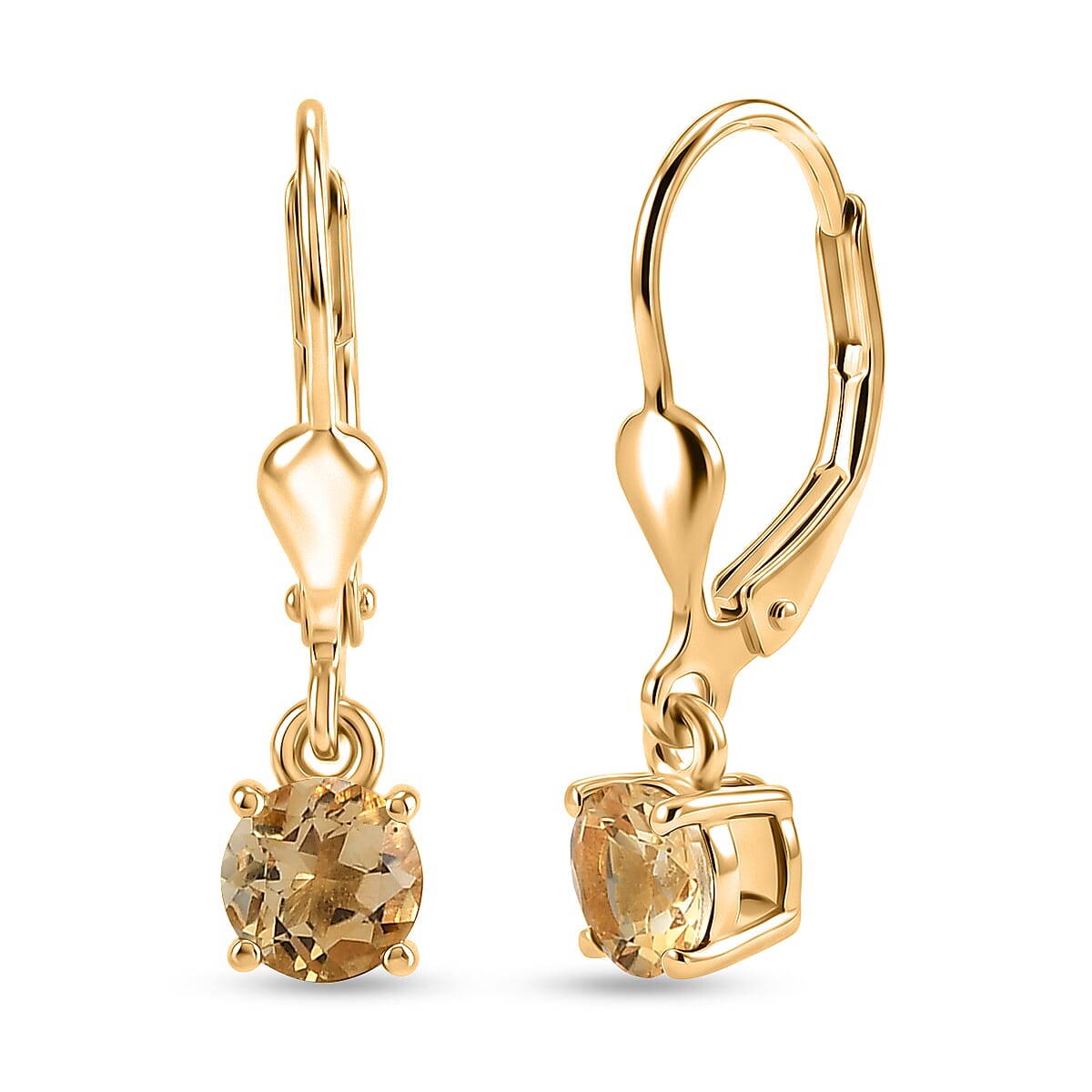 Royal Bali Collection - D'Joy Citrine Solitaire Stud Earring with Lever Back in 18K Vermeil Yellow Gold Plated Sterling Silver